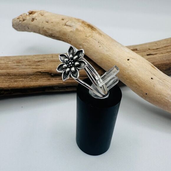 Sterling Silver Double Band Lotus Flower Ring - Picture 2 of 5